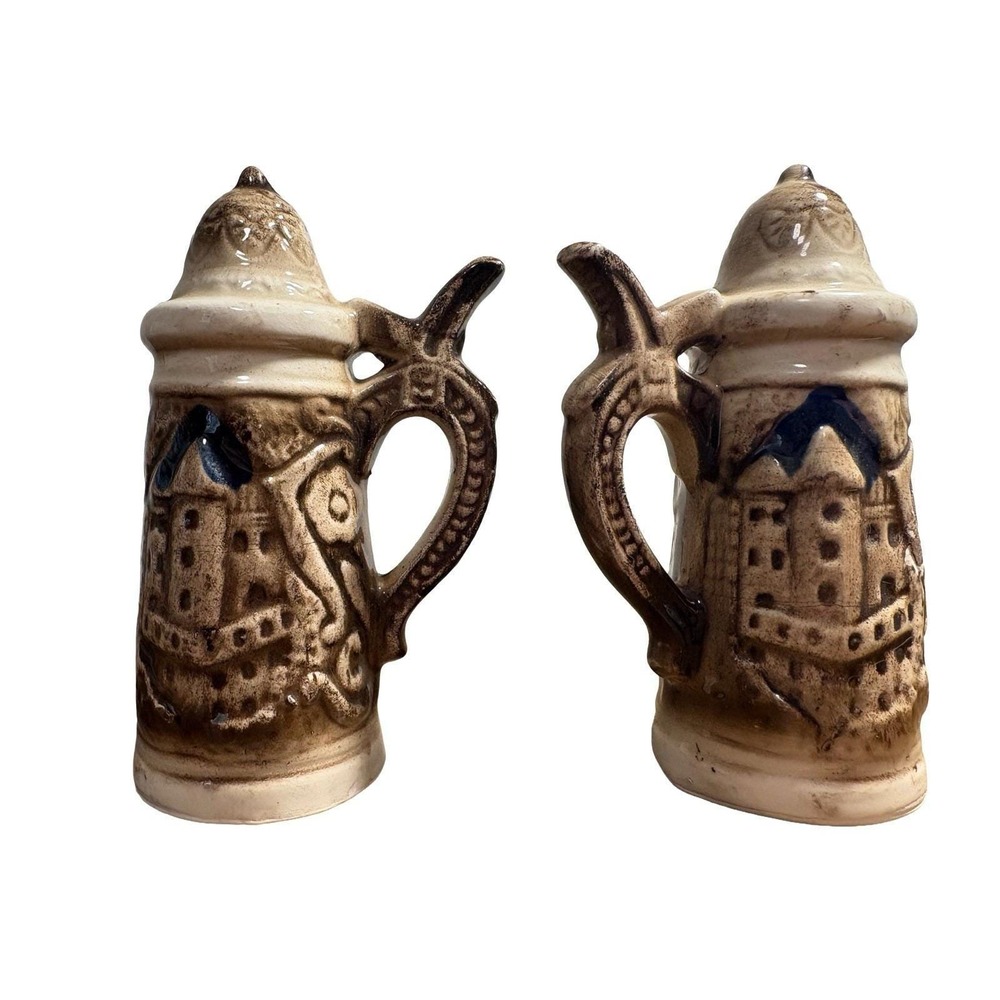 Vintage Ceramic Beer Stein Salt & Pepper Shakers with Handles Mark Twain's House - Picture 3 of 8